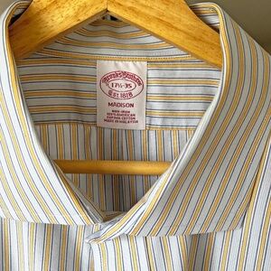 Brooks Brothers Shirt Mens 17.5 Blue Striped Madison American Supima Long Sleeve